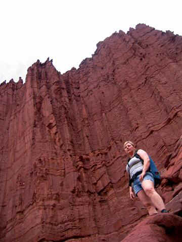 Shauna standing below "Gothic Nightmare"