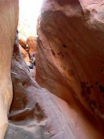 Nat Smale on final 70-foot rappel.