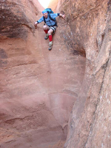 Mark Schnup downclimbing.