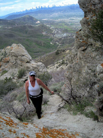 Shauna just finishing the steep hike up to Storm Window.