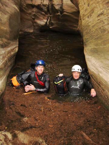 Giles Wallace and Jeff Meierhofer in Imlay Canyon in Zion National Park.