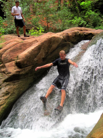 Playing on the waterslide.